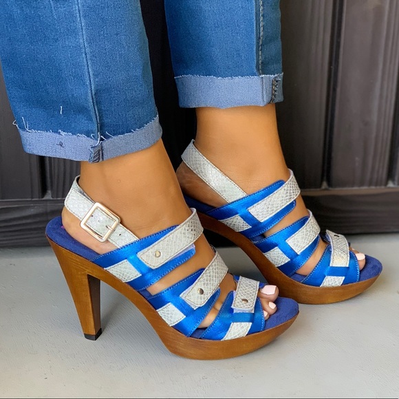 Wooden Snakeskin Embossed Peep Toe Leather Clog - Picture 2 of 6